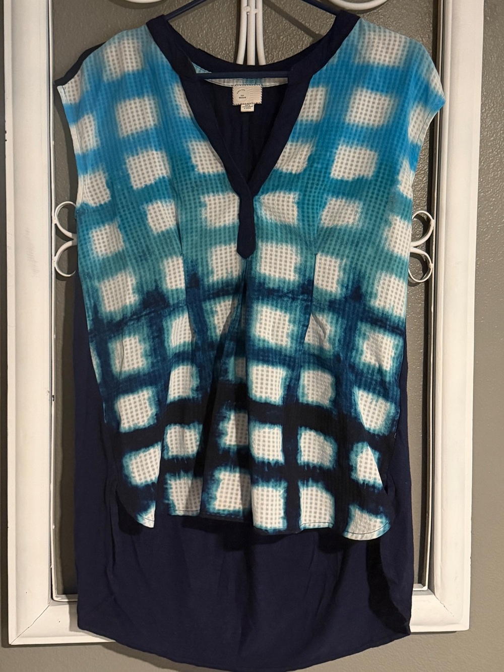 Anthropologie Navy & Turquoise Ombre Grid Knit Tunic